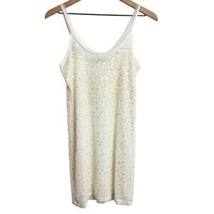 ALICE + OLIVIA WHITE SEQUIN TANK BODYCON WOMEN SPAGHETTI MINI DRESS NO SIZE
